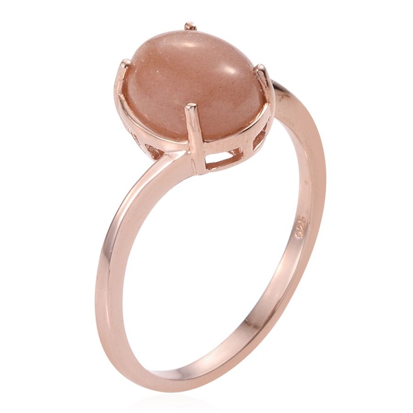 Morogoro Peach Sun Stone (Ovl) Solitaire Ring in Rose Gold Overlay Sterling Silver 4.000 Ct.