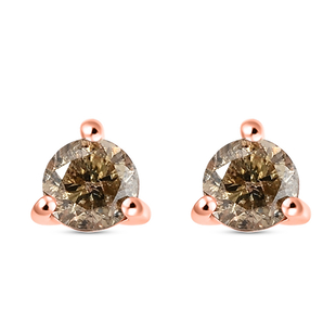 9K Rose Gold Champagne Diamond (I3) Stud Earrings (With Push Back) 0.27 Ct.