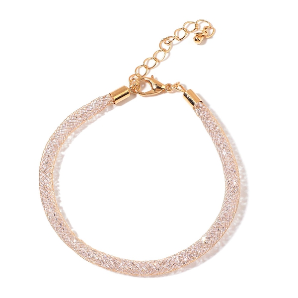 White Austrian Crystal Bracelet (Size 7 with 2 inch Extender) in Gold Tone