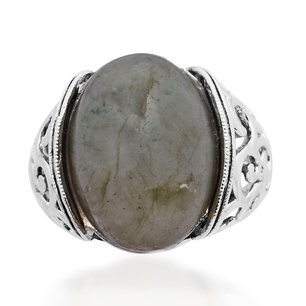 Labradorite (Ovl) Solitaire Ring in ION Plated Silver Bond 10.200 Ct.