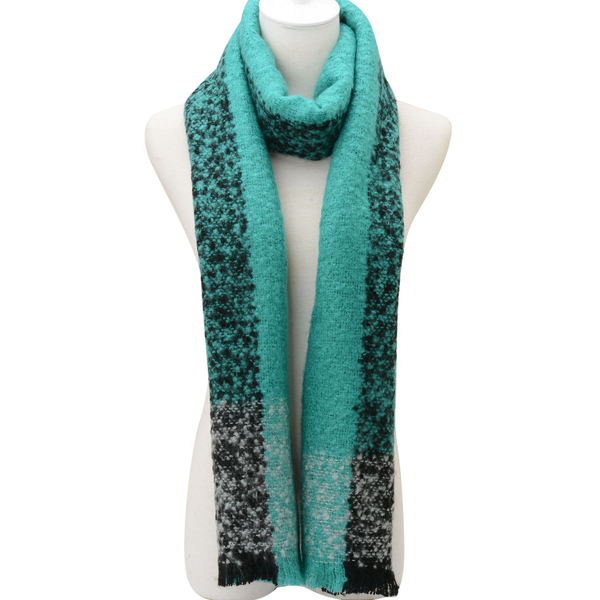 Black, White and Turquoise Colour Scarf (Size 190x55 Cm)