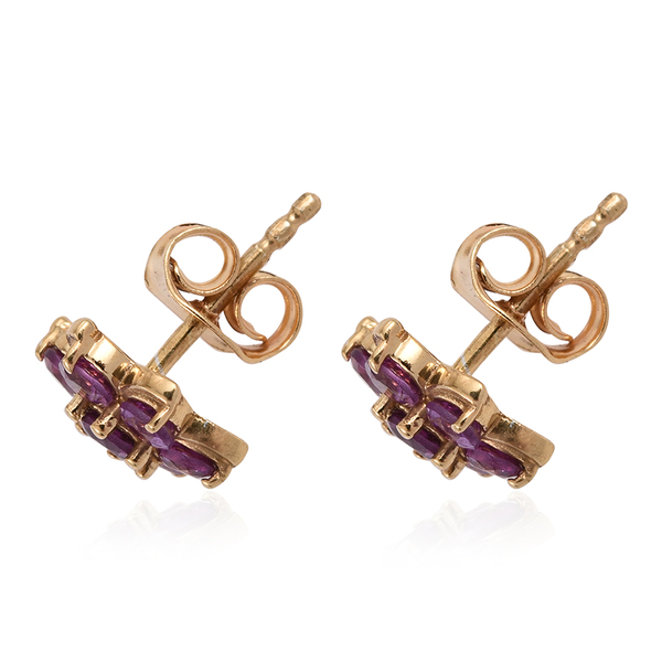 Rare Mozambique Grape Colour Garnet (Rnd) Floral Stud Earrings in 14K Gold Overlay Sterling Silver 1.250 Ct.