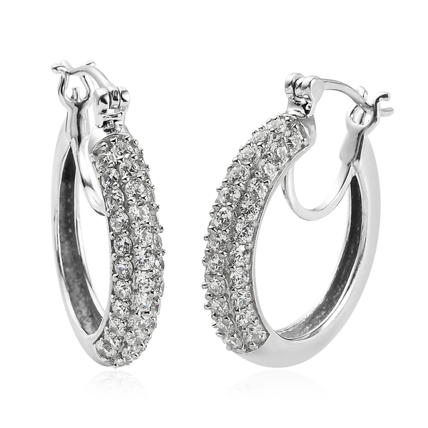 Lustro Stella Platinum Overlay Sterling Silver J Hoop Half Hoop Earrings with Clasp Made with Finest