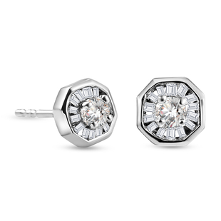 9K White Gold SGL Certified Diamond (Rnd and Bgt) (I3/G-H) Stud Earrings (with Push Back) 0.28 Ct.