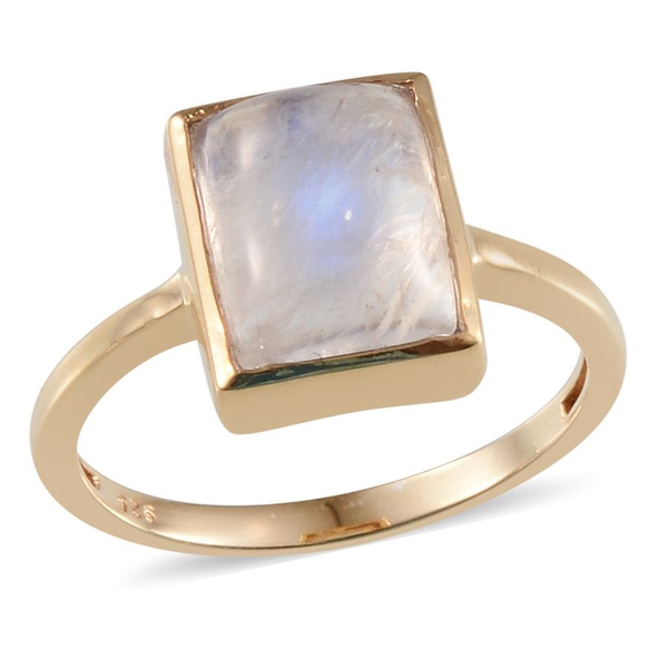 Rainbow Moonstone (Bgt 4.00 Ct) Solitaire Ring in 14K Gold Overlay Sterling Silver 4.000 Ct.
