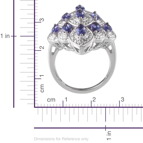 Tanzanite (Mrq), Diamond Ring in Platinum Overlay Sterling Silver 1.770 Ct.