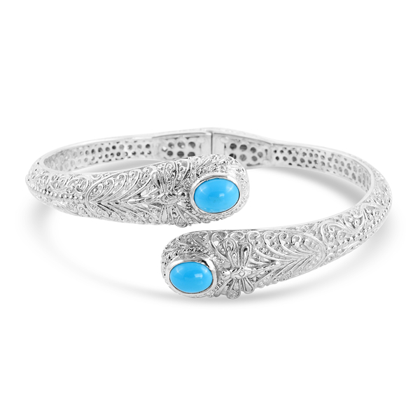 Arizona Sleeping Beauty Turquoise Bangle (Size 8) in Sterling Silver 3.38 Ct, Silver Wt. 30.00 Gms