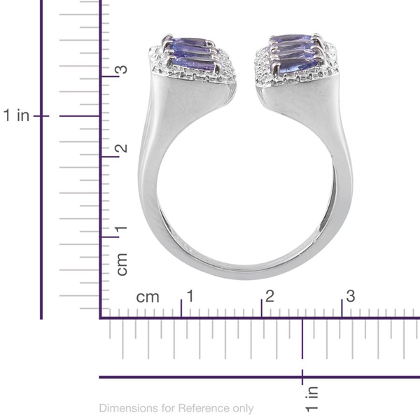 Tanzanite (Pear), Diamond Open Ring in Platinum Overlay Sterling Silver 1.510 Ct.