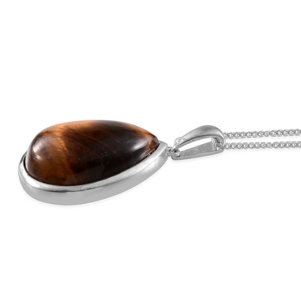 Tigers Eye (Pear) Solitaire Pendant in ION Plated Platinum Bond With Stainless Steel Chain 15.500 Ct.