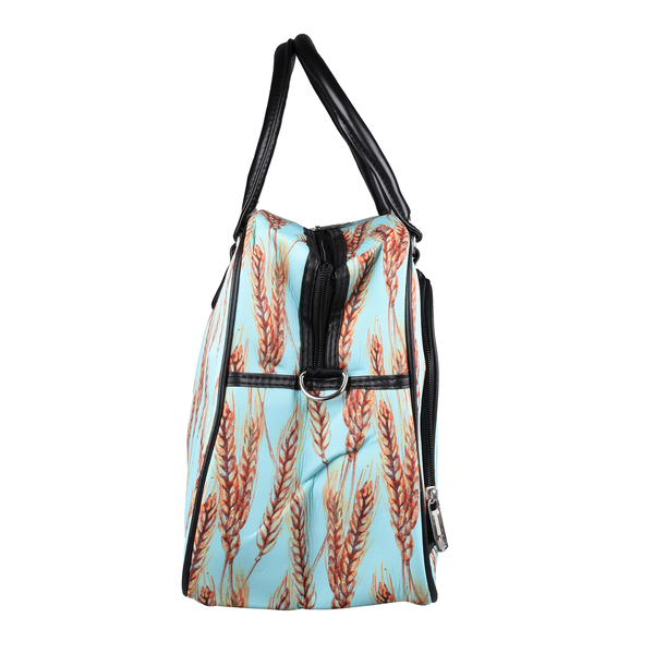 Wheat Pattern Travel Bag with Shoulder Strap and Zipper Closure (Size:43x25x18Cm) - Mint Green