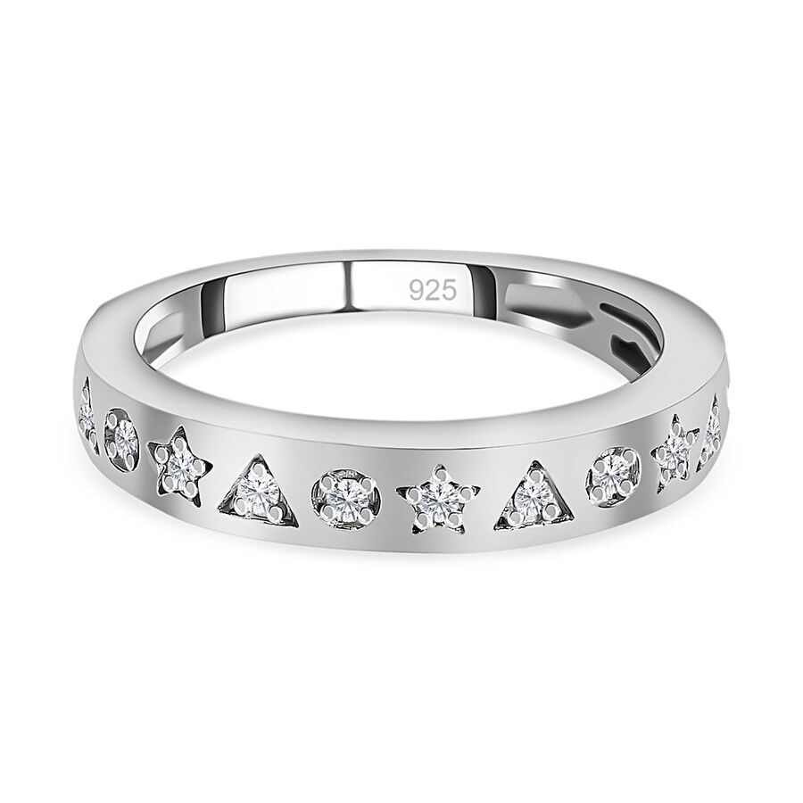 White Diamond  Band Ring in Platinum Overlay Sterling Silver 0.10 ct  0.096  Ct.