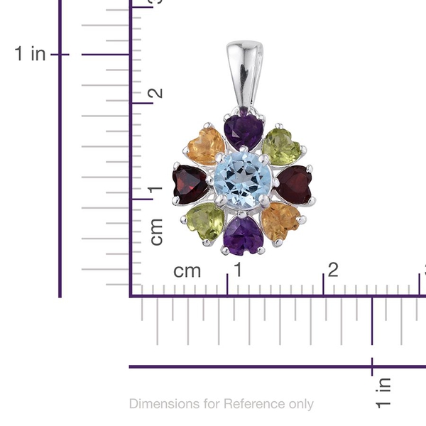 Sky Blue Topaz (Rnd 1.00 Ct), Mozambique Garnet, Hebei Peridot, Amethyst and Citrine Pendant in Sterling Silver 3.000 Ct.
