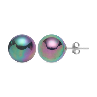 Tahitian Shell Pearl Stud Earrings (with Push Back) in Rhodium Overlay Sterling Silver