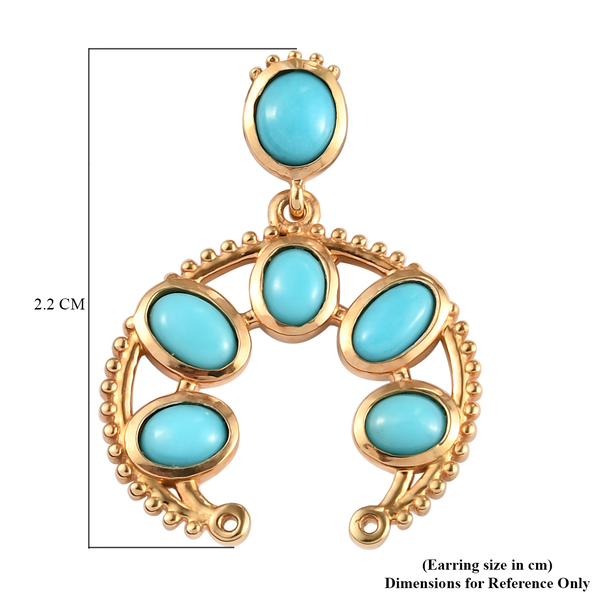 Arizona Sleeping Beauty Turquoise Dangling Earrings (with Push Back) in Yellow Gold Overlay Sterling Silver 2.63 Ct.