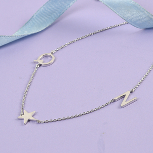 Personalised Two Alphabet + Star, Name Necklace in Silver, Size 18+2 Inch