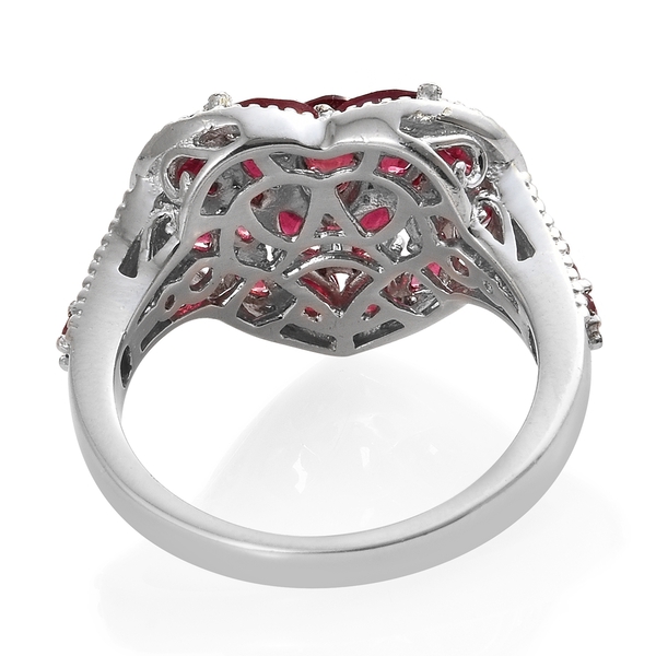 African Ruby Heart Ring in Platinum Overlay Sterling Silver 4.000 Ct. Silver wt 6.06 Gms.