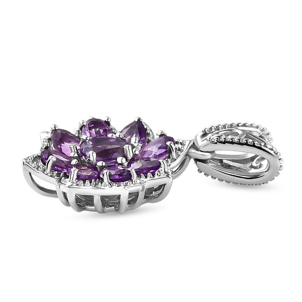 Moroccan Amethyst Floral Pendant in Platinum Overlay Sterling Silver 1.56 Ct.