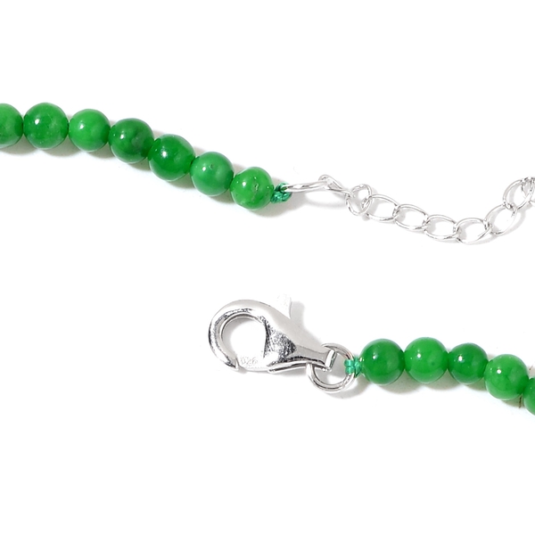 Green Jade Ball Necklace (Size 18 with 2 inch Extender) and Earrings in Rhodium Plated Sterling Silver 218.000 Ct.