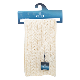 ARAN 100% Pure New Wool Irish Scarf in Cream Colour (Size One, 150x20cm)