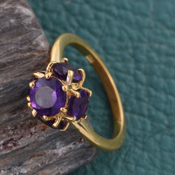 2.50 Carat Amethyst 5 Stone Ring in 14K Gold Overlay Sterling Silver