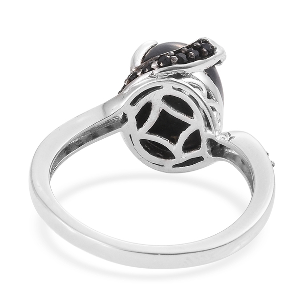 Arizona Mojave Black Turquoise (Ovl 4.50 Ct), Boi Ploi Black Spinel Ring in Platinum Overlay Sterling Silver 5.000 Ct.
