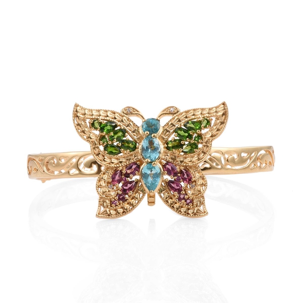 GP Paraibe Apatite (Pear 1.00 Ct), Chrome Diopside, Rhodolite Garnet and Multi Gemstone Interchangeable Cuff Bangle, Ring and Butterfly Pendant in 14K Gold Overlay Sterling Silver 6.500 Ct.