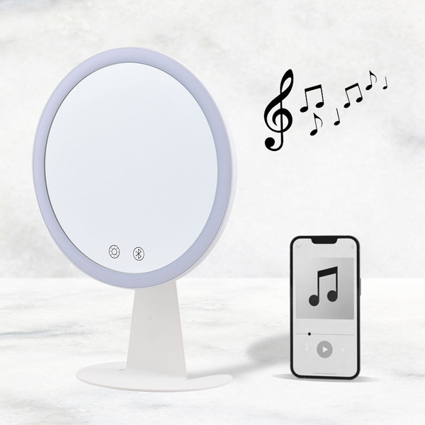 LED Makeup Mirror with Bluetooth Audio (Size 25x18x10 cm) - White