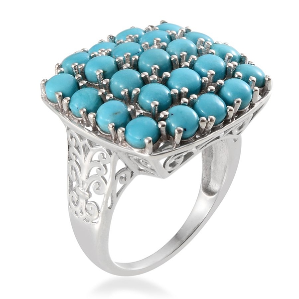 Arizona Sleeping Beauty Turquoise (Rnd) Cluster Ring in Platinum Overlay Sterling Silver 4.750 Ct.