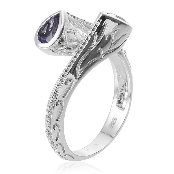 Tanzanite (Pear) Crossover Ring in Platinum Overlay Sterling Silver 0.500 Ct.