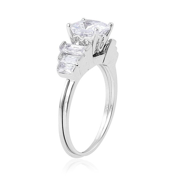 ELANZA AAA Simulated White Diamond (Cush) 2 Ring Set in Rhodium Plated Sterling Silver
