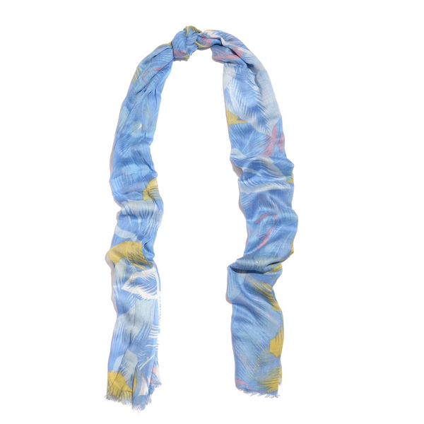 100% Modal Blue, Yellow and Multi Colour Hand Screen Leaves Printed Scarf (Size 180x70 Cm)