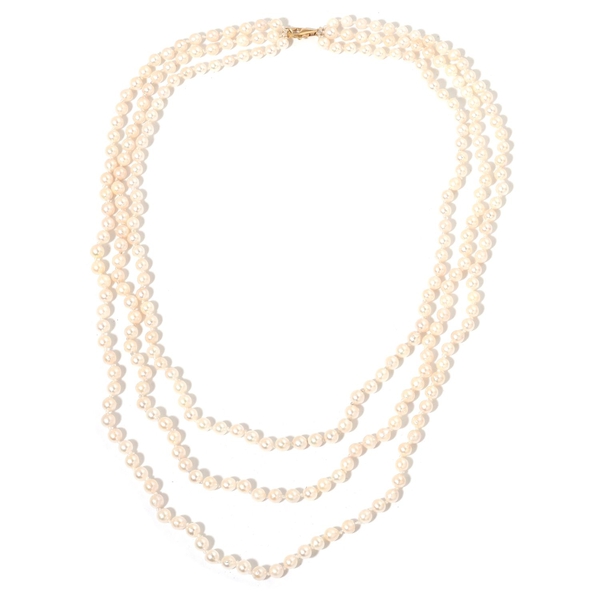 Designer Hand Knotted 9K Y Gold AAA Japanese Akoya Pearl (4-5mm) 3 Strand Necklace (Size 18)