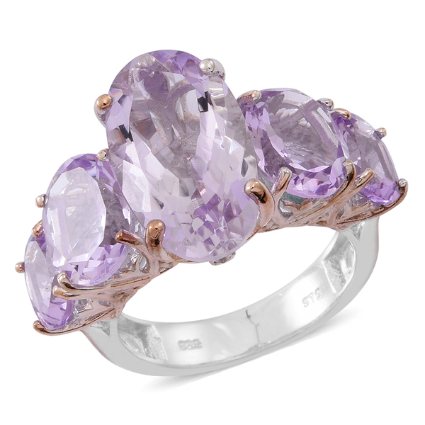 Rose De France Amethyst (Ovl 7.16 Ct) 5 Stone Ring in Rhodium Plated and Rose Gold Overlay Sterling 
