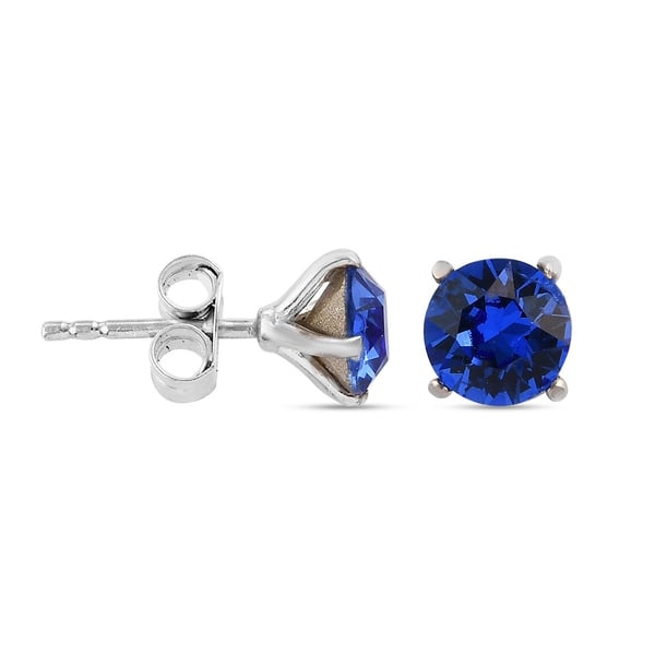 Lustro Stella - Sapphire Colour Crystal Stud Earrings (with Push Back) in Platinum Overlay Sterling Silver