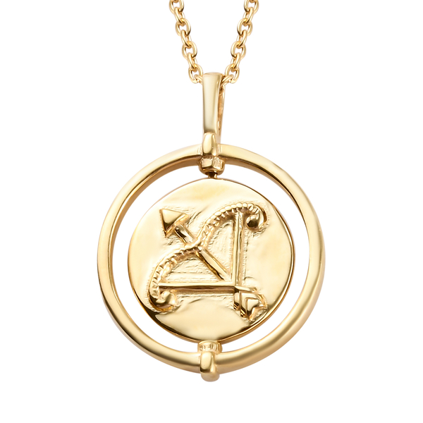 Sunday Child 14K Gold Overlay Sterling Silver Sagittarius Zodiac Sign Pendant with Chain (Size 20), 