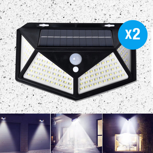 2 Piece Set- 114 LED Solar Powered PIR Motion Sensor Waterproof Outdoor Wall Light (Size 18.5x12.5x6