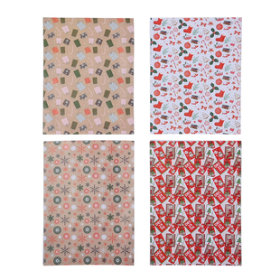 Set of 40 - Christmas Theme Wrapping Gift Papers (Size 51x74Cm) - Beige and Multi