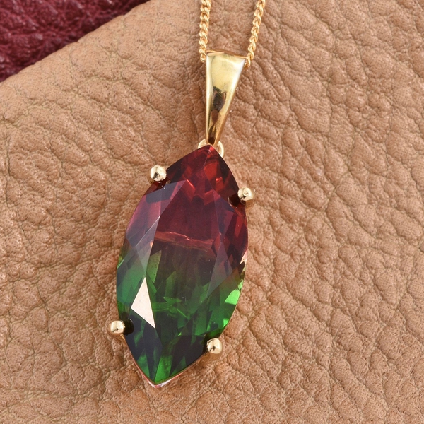 Tourmaline Colour Quartz (Mrq) Solitaire Pendant With Chain in 14K Gold Overlay Sterling Silver 8.750 Ct.