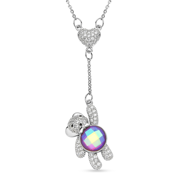Simulated Purple AB Crystal, Simulated Diamond and Simulated Black Spinel Bear Necklace (Size - 20 W