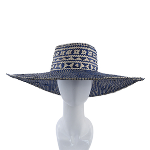 Bali Collection Woven Nature Pattern Pandan Beach Hat (Size:56x35x50Cm) - Navy Blue