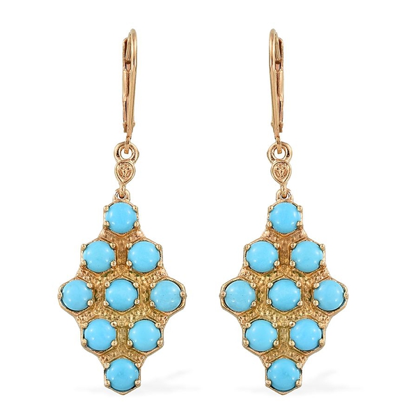 Arizona Sleeping Beauty Turquoise (Rnd) Lever Back Earrings in 14K Gold Overlay Sterling Silver 4.000 Ct.