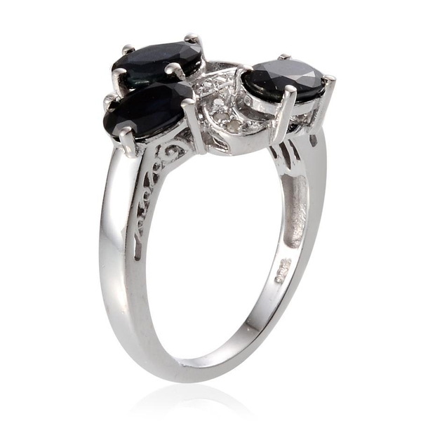 Kanchanaburi Blue Sapphire (Ovl), Diamond Ring in Platinum Overlay Sterling Silver 2.110 Ct.
