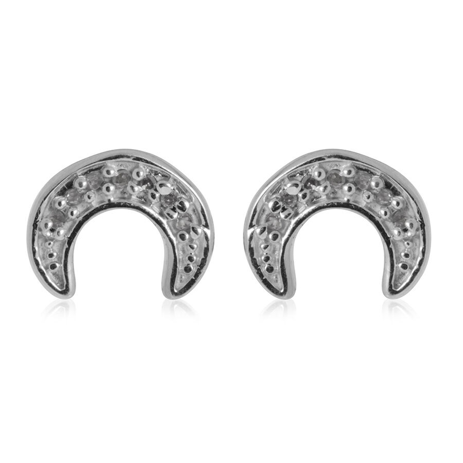 Set of Two - Diamond (Rnd) Star and Crescent Moon Earrings in Platinum Overlay Sterling Silver 0.150 Ct.