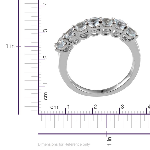 Espirito Santo Aquamarine (Rnd) 7 Stone Ring in Platinum Overlay Sterling Silver 1.150 Ct.