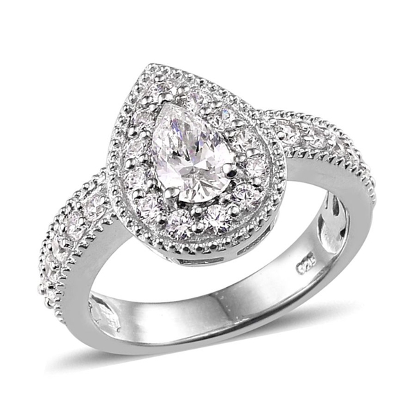 Lustro Stella - Platinum Overlay Sterling Silver (Pear) Ring Made with Finest CZ 1.470 Ct.