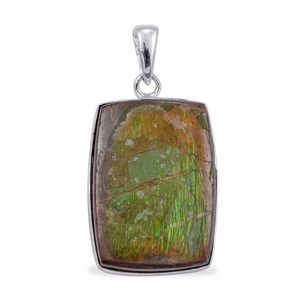 Jewels of India Ammolite (Cush) Solitaire Pendant in Sterling Silver 28.200 Ct.