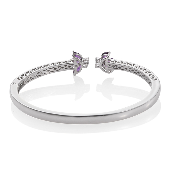Amethyst (Mrq), Natural Cambodian Zircon Bangle (Size 7.5) in ION Plated Platinum Bond 2.000 Ct.