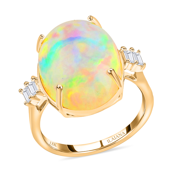 Certified and Appraised 18K Yellow Gold AAA Ethiopian Welo Opal and Diamond (SI-G-H) Ring 7.75 Ct, G