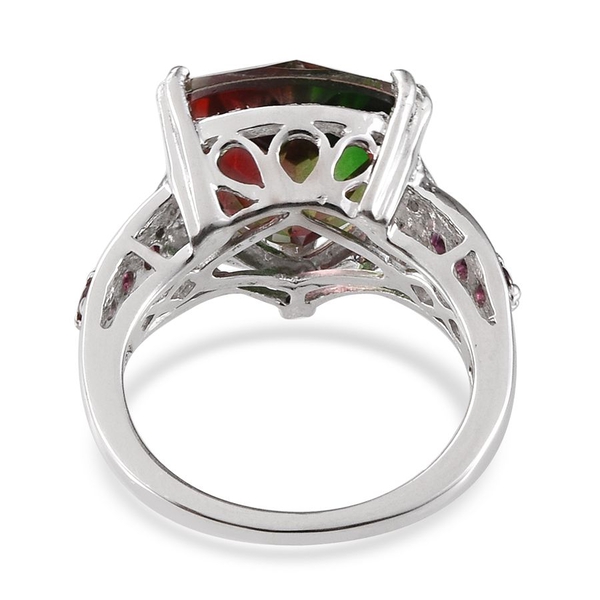 Tourmaline Colour Quartz (Trl 5.50 Ct), Rhodolite Garnet and Diamond Ring in Platinum Overlay Sterling Silver 6.000 Ct.