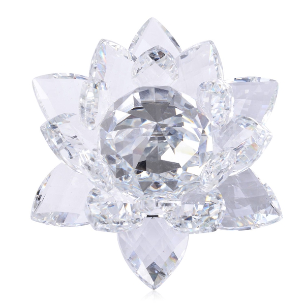AAA  White Austrian Crystal and Faceted Glass Lotus with Thickened Rotating Mirror Base